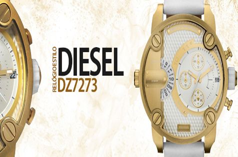 Relógio estilo Diesel DZ7273 branco e dourado